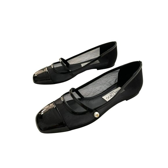 Jimmy Choo Elisa Black Mesh Pearl Mary Jane Sz 38 NEW - Picture 5 of 12